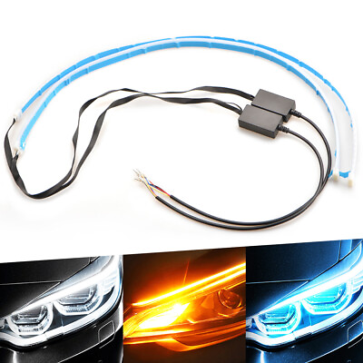 #ad 2PCS 60CM Switchback Car LED Light Strip Sequential Turn Signal White Amber Blue GBP 15.99