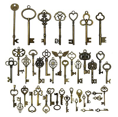 #ad 42pcs Mixed Vintage Skeleton Keys 42 Styles Key Each 1piece Bronze $13.62