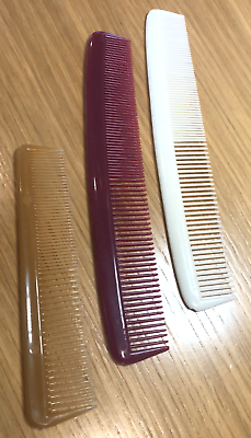 #ad Set of 3 pocket hair combs: 7quot; off white 7quot; pink 6quot; tan NOS USA made $5.00