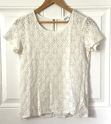 #ad Stitch Fix Market amp; Spruce White Crochet Front Short Sleeve Knit Top Sz M Petite $19.98