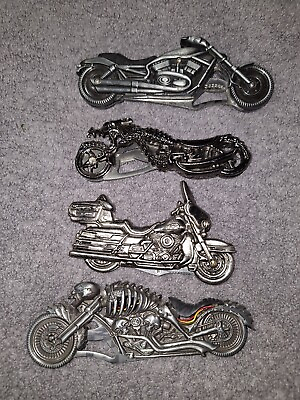 #ad 4 Knife Lot. Sculpted Aluminum Motorcycles 2 w LED Light. Folding Pocket Knifes $63.00