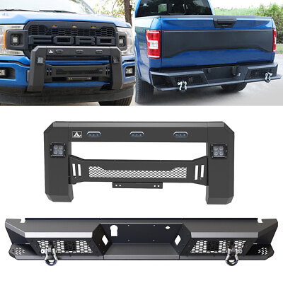 #ad Steel Rear or Front Bumper For 2015 2020 Ford F150 Grille Guard w LED Lights $339.99