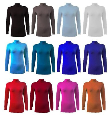#ad Ladies Turtle Neck Women Casual High Polo Neck Long Sleeve Ribbed Jumper Top GBP 8.99