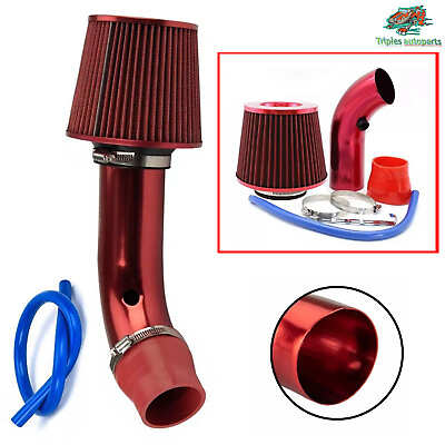 #ad Red Aluminum 3#x27;#x27; Car Cold Air Intake Filter Induction Pipe Power Flow Hose Kit $18.99