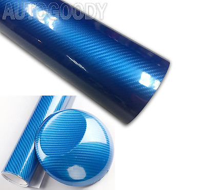 #ad 12quot;x60quot; HIGH GLOSS 5D Blue Carbon Fiber Vinyl Wrap Air Bubble Free 1ft x 5ft 6D $8.82