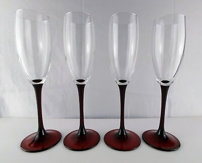 Cherry Cristal D#x27;Arques Crystal Champagne Flute Glass Red Stem Clear Bowl $9.99