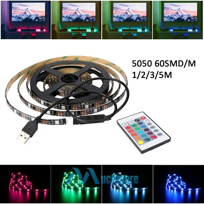 #ad 5V USB LED Strip Lights TV Back Light 5050 RGB Color Changing with 24Key Remote $8.99