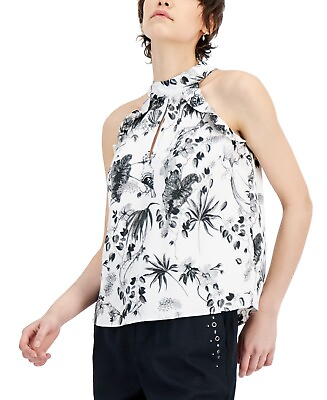 #ad MSRP $60 Inc International Concepts Womens Printed Keyhole Top White Size Medium $17.40