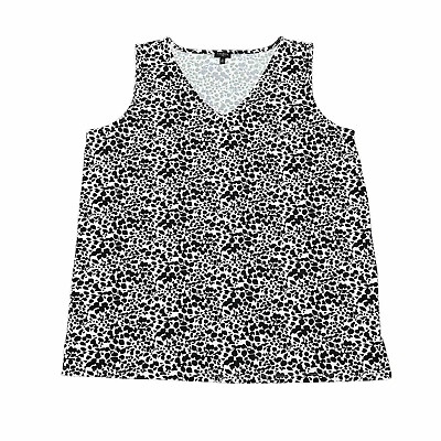 #ad Talbots Tank Shirt Knit Woman 2X Sleeveless V Neck Black White Print Long Line $20.99