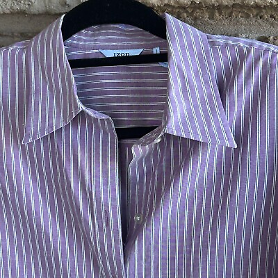 #ad Izod Women#x27;s Purple Striped Stretch Cotton Button Front Shirt $12.98