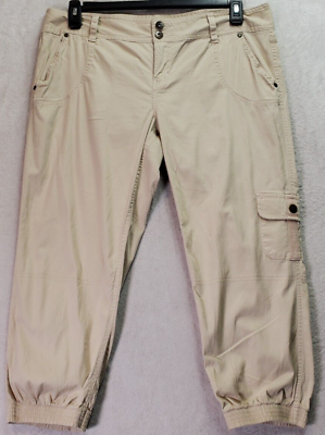 #ad GUESS Capri Pants Women Size 32 Tan Cotton Slash Pockets Los Angeles Tapered Leg $17.88