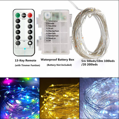 #ad 10M 100LEDS String Fairy Lights Battery Powered Xmas Wedding Party w Remote USA $6.99