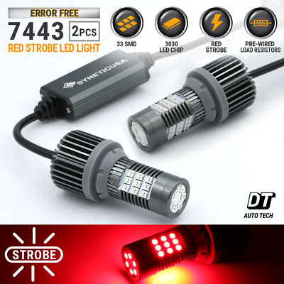 #ad Syneticusa CANBUS Error Free 7443 Red LED Strobe Flash Brake Tail Light Bulbs $29.69