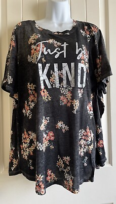 #ad Maurices Women’s 2X Dark Gray Floral “Just Be Kind” Pullover Top $9.99
