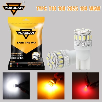 #ad AUXBEAM T10 LED License Plate Brake Light Bulbs White Amber Red 168 2825 194 W5W $12.99