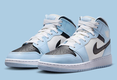 #ad Nike Air Jordan 1 Mid Ice Blue Black White UNC Shoes 555112 401 GS Youth Sizes $149.99