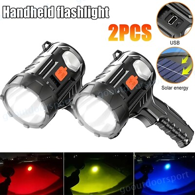 #ad 2PCS Super Bright Solar USB Rechargeable LED Spotlight Flashlight Searchlight $18.59