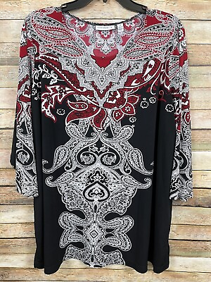 #ad Susan Graver Women#x27;s 2X Printed 3 4 Sleeve Pullover Stretchy Tunic Top $22.99