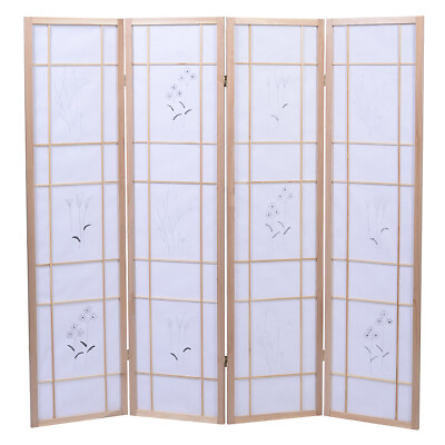 #ad 4 Panel Folding Room Divider Solid Wood Frame w Hand painting Rice Paper Panels $59.99