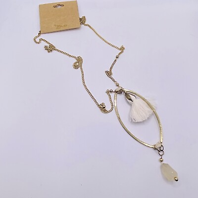#ad ZAD White Gold Tone Stone Tassel Pendant Necklace 30” New $9.99