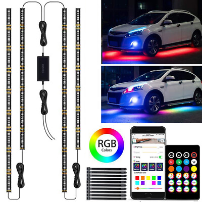 RGB LED Strip Under Car Tube Underglow Lights Kit APP Bluetooth Remote Control $32.79