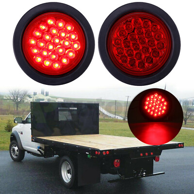 #ad 2X 4quot; Inch Round RED 24 LED Stop Brake Tail Lights Trailer Truck Red Lens 12 24V $14.97