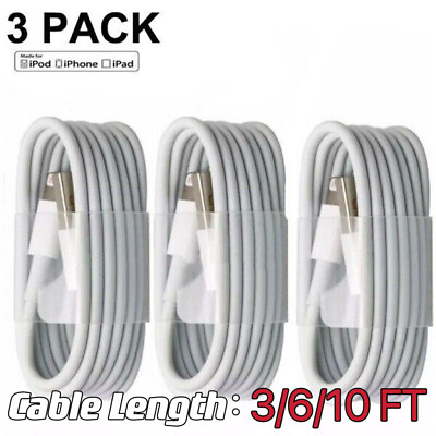 #ad 3 PACK USB Data Fast Charger Cable Cord For Apple iPhone 5 6 7 8 X 11 12 13 MAX $9.69