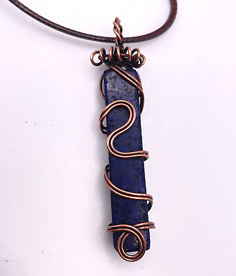 #ad Artisan Copper Wire Wrapped Blue Lapis Lazuli Stick Shard Pendant Boho Necklace $11.99