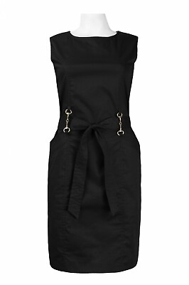 #ad Nina Leonard Tie Waist Chain Detail Stretch Dress Size 10 12 14 Black NWT $64 $15.00