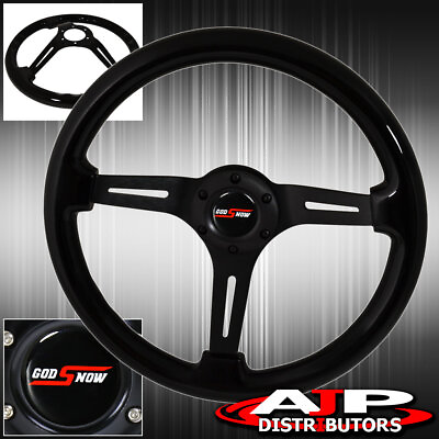 #ad Deep Dish 345mm Steering Wheel Black Wood Black Center Godsnow Horn Button $66.99