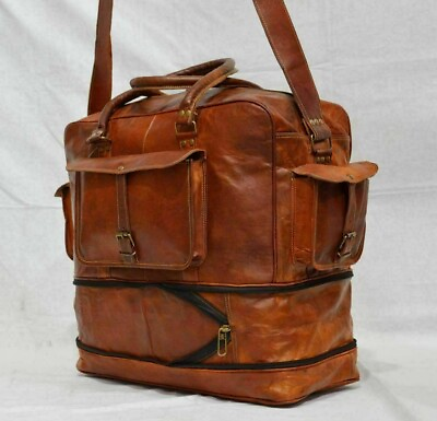 #ad Bag Leather Vintage Duffle Travel Shoulder Women Weekend Tote Leather Retro New $85.00