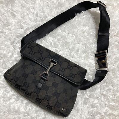 #ad GUCCI Belt Bag waist bag GG Supreme Canvas Leather Black Authentic MBa0328 $252.99