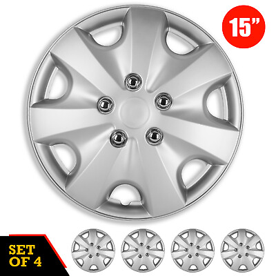#ad 4PCS 15” Universal Hubcaps Snap On Car Truck ABS Wheel Cover Tire amp; Steel Silver $37.99