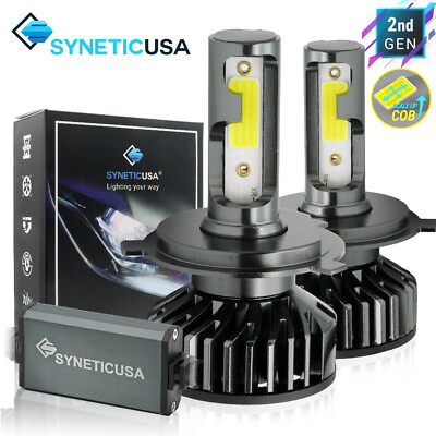 #ad Syneticusa H4 9003 COB LED Headlight Kit High Low Beam 6000K White Light Bulbs $28.79