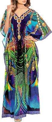 #ad LA LEELA Women#x27;s Loungewear African Beach Maxi Plus Size Kaftan Ethnic Print Cas $56.44