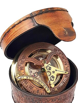 #ad Brass Nautical Antique Brass amp; Copper Sundial Compass Sundial Clock in Box $79.99