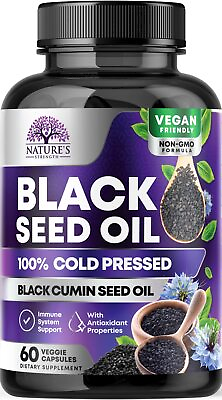Black Seed Oil 1000mg Premium Cold Pressed Non GMO Vegan Premium BlackSeed $14.82