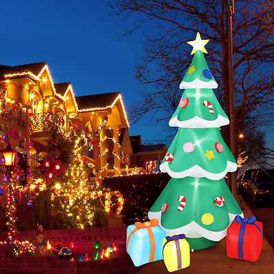 7.7ft Tall Lighted Inflatable Christmas Tree Outdoor Decor with 3 Gift Boxes $39.99
