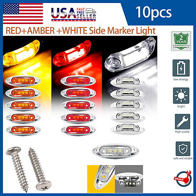 #ad 10x Trailer Marker LED Light Red Amber W 12V RV Truck Front Rear Clearance Light $18.39