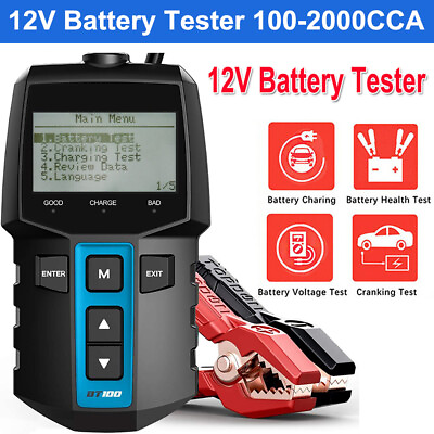 BT100 12V Car Battery Load Tester Charging Test Tool Cranking Analyzer 2000CCA $29.99