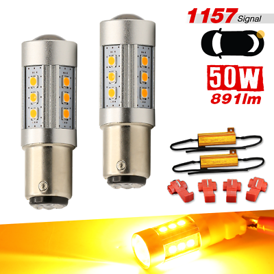 #ad 2X 1157 LED Yellow Amber DRL Turn Signal Parking Light Bulbs LR $14.50