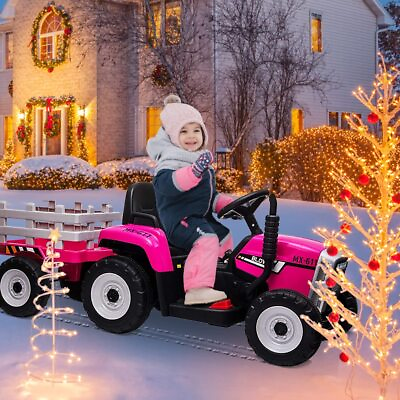 #ad #ad 12V Ride on Car for Kids Tractor Trailer ToysRemote ControlMusic Rose $159.98