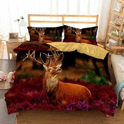 #ad Color Elk Animal Print Quilt Duvet Cover Set Bedspread Home Textiles Doona Cover $63.99