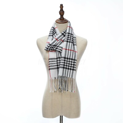 Winter Unisex 100% Cashmere Plaid Scotland Made Solid Striped Scarves Wool Scarf $7.35