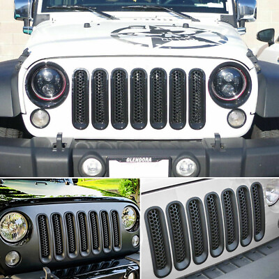 #ad Front Mesh Grille Inserts Headlight Accessories Cover For Jeep Wrangler JK $18.99