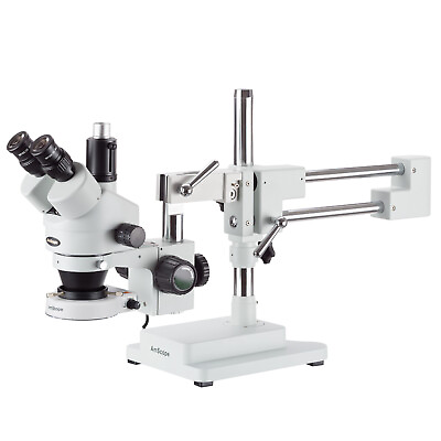 #ad AmScope 7X 45X Industrial Trinocular Zoom Stereo Microscope w 80 LED Ring Light $492.99