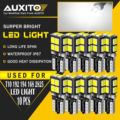 #ad AUXITO 10X T10 168 2825 194 LED License Plate Light Bulbs 6500K HID White 14H EA $13.29