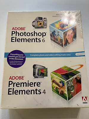 #ad SEALED NEW Adobe Photoshop Elements 6 Adobe Premiere Elements 4 Unopened $42.00