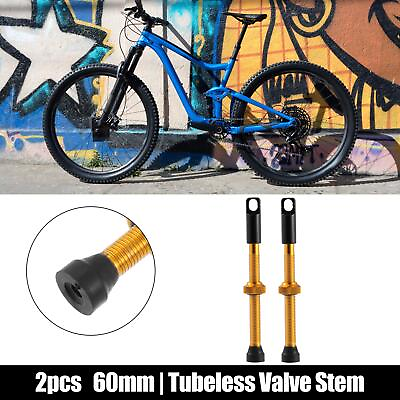 #ad 2 Pcs 60mm Bike Tubeless Valve Stems Integrated Valve Core Tool Gold Tone $11.99