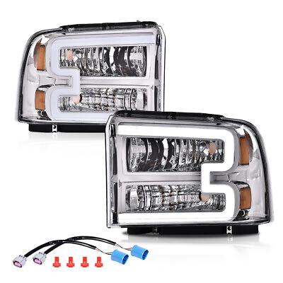 #ad Fit For 05 07 Ford F250 F350 Super Duty Conversion LED DRL Headlights Chrome $88.42
